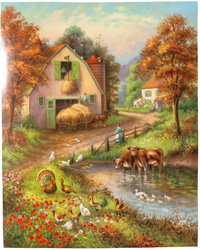 vintage calendar art with cottages, cabins, etc. circa 1930s-1940s